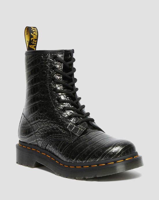 Gunmetal Wild Croc Dr Martens 1460 Croc Emboss Leather Women's Lace Up Boots | 1826-YAHRE