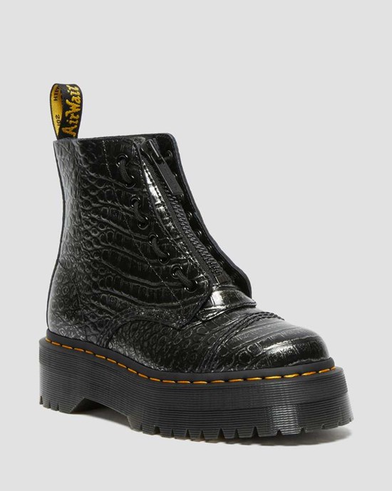 Gunmetal Wild Croc Dr Martens Sinclair Croc Emboss Leather Women's Zip Up Boots | 1032-EAYCF