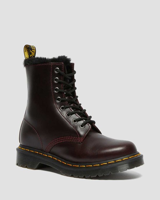 Oxblood Atlas Dr Martens 1460 Serena Faux Fur Lined Women's Lace Up Boots | 2479-YRUVM