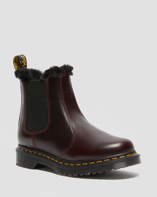 Oxblood Atlas Dr Martens 2976 Leonore Faux Fur Lined Women's Ankle Boots | 0716-GTENA