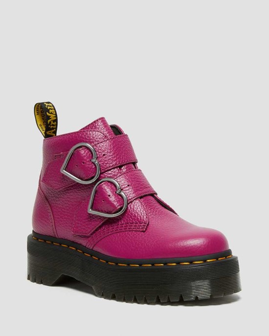 Pink Milled Nappa Leather Dr Martens Devon Heart Leather Women's Ankle Boots | 6375-KLUON