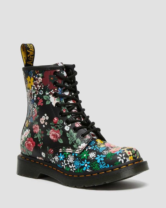 White Floral Mash Up Backhand Dr Martens 1460 Pascal Floral Mash Up Leather Women's Lace Up Boots | 3051-CIUJE