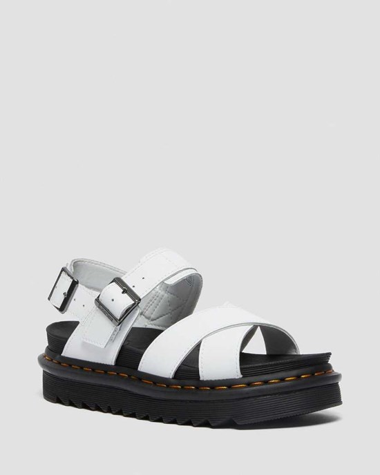 White Hydro Leather Dr Martens Voss II Leather Women's Strap Sandals | 9374-MAXIT