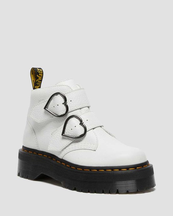 White Milled Nappa Leather Dr Martens Devon Heart Leather Women's Ankle Boots | 9740-IDRKY