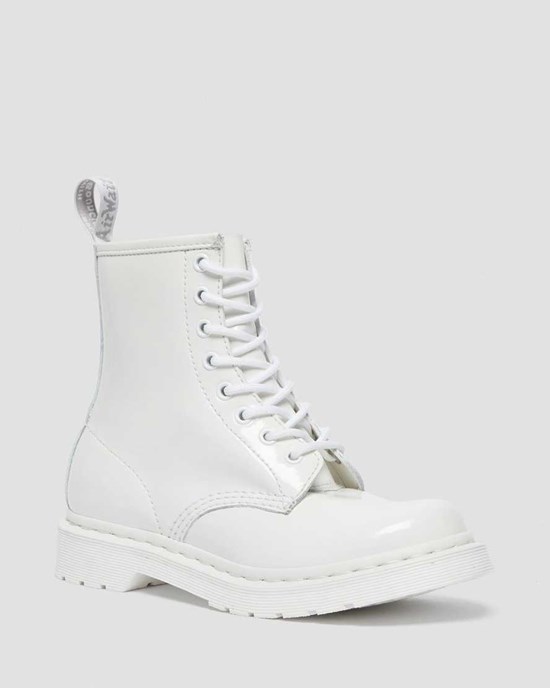 White Patent Lamper Dr Martens 1460 Mono Patent Leather Women's Ankle Boots | 4769-CBPHJ