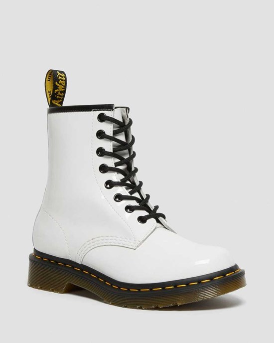 White Patent Lamper Dr Martens 1460 Patent Leather Women's Lace Up Boots | 5378-PVXIY