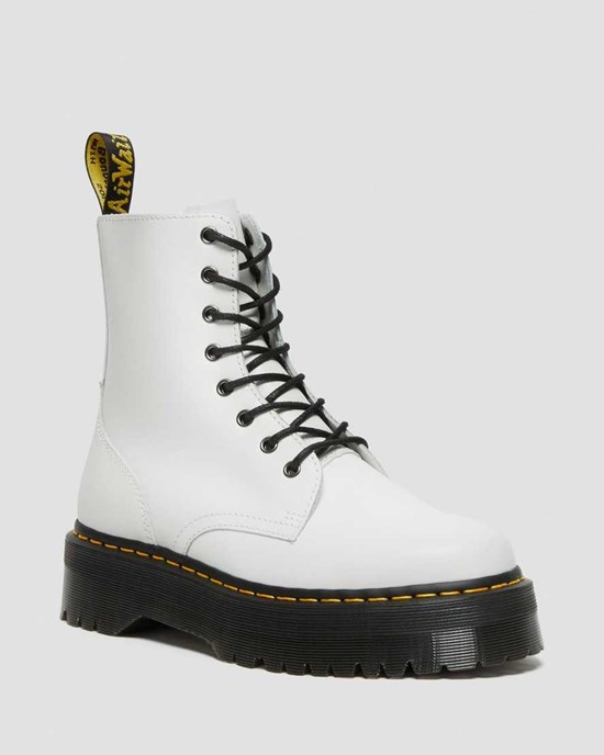 White Polished Smooth Dr Martens Jadon Smooth Leather Women's Ankle Boots | 0789-BHQFN