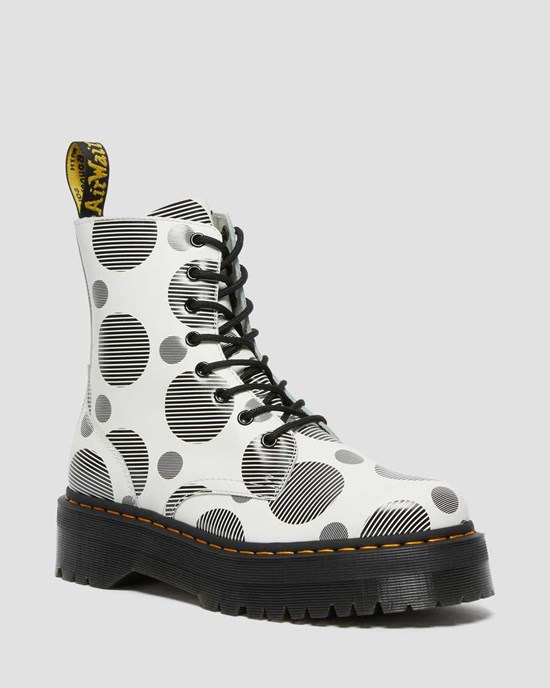 White Polka Dot Smooth Dr Martens Jadon Polka Dot Smooth Leather Women's Ankle Boots | 2913-KIZXR