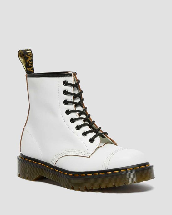 White Quilon Dr Martens 1460 Bex Made in England Toe Cap Women's Lace Up Boots | 3178-HJNVF