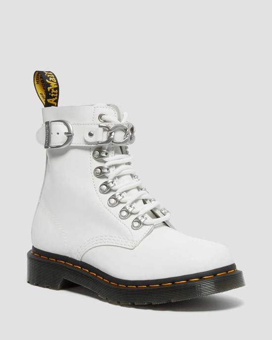 White Sendal Dr Martens 1460 Pascal Chain Leather Women's Lace Up Boots | 2518-EXYVU