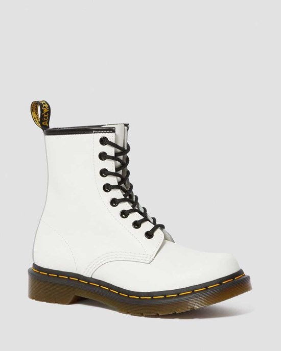 White Smooth Leather Dr Martens 1460 Smooth Leather Women's Lace Up Boots | 0231-JMESC