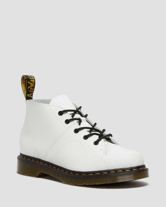 White Smooth Leather Dr Martens Church Smooth Leather Monkey Women's Ankle Boots | 3806-GSHMC