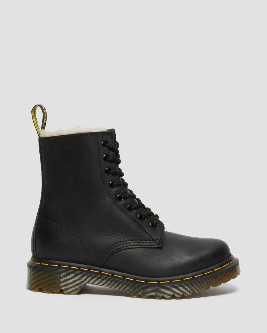 Black Burnished Wyoming Dr Martens 1460 Faux Fur Lined Women's Lace Up Boots | 7415-BLXZG