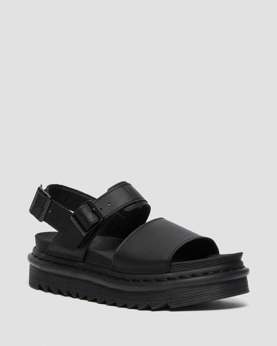 Black Hydro Leather Dr Martens Voss Leather Women\'s Strap Sandals | 1368-XIQLB