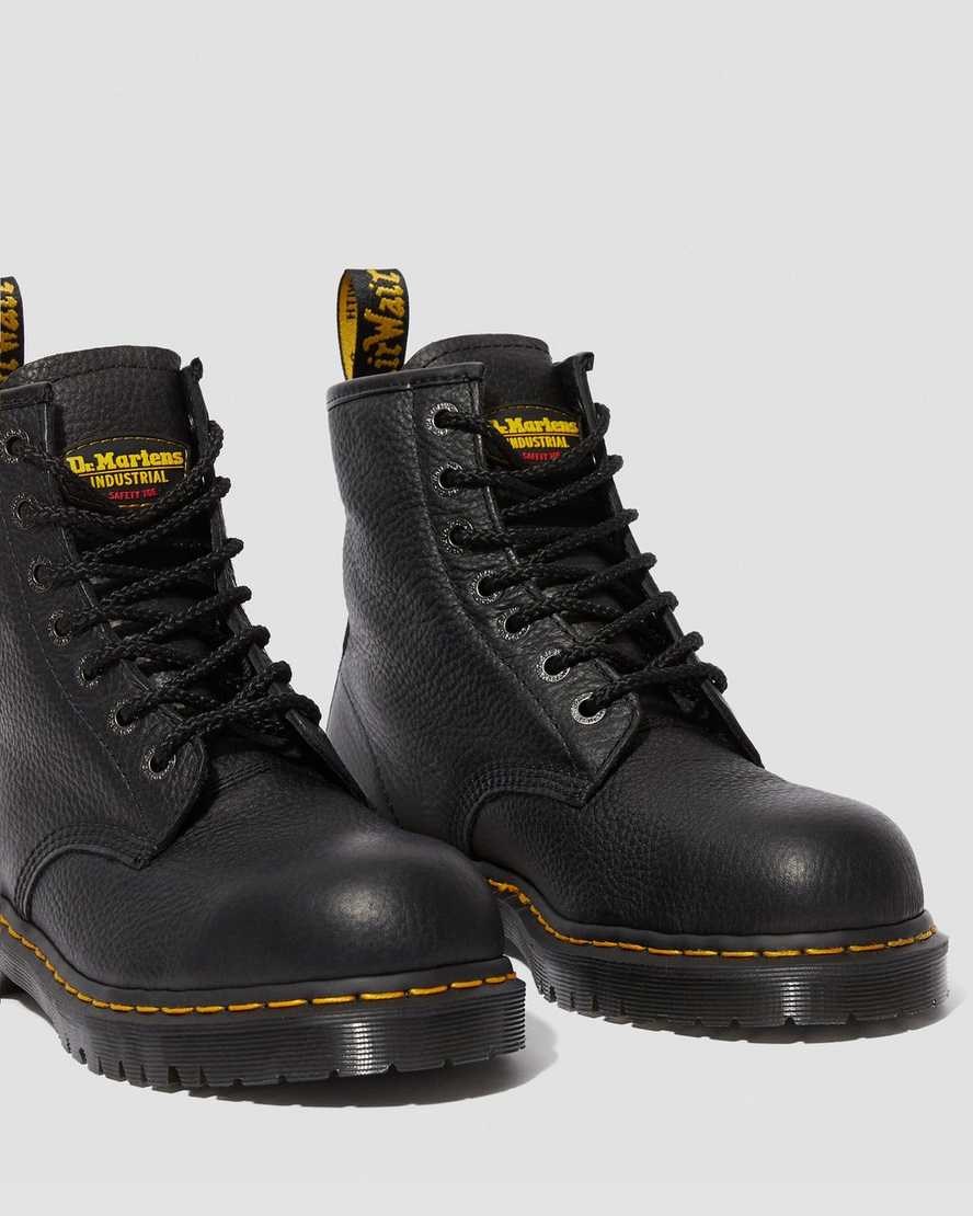 Black Industrial Bear Dr Martens Icon 7B10 Leather Steel Toe Work Women's Lace Up Boots | 3078-WSDRO