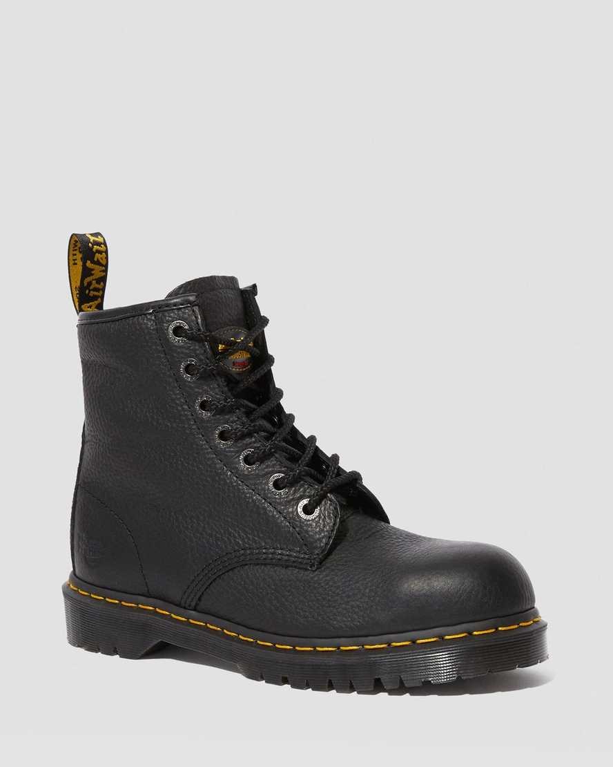 Black Industrial Bear Dr Martens Icon 7B10 Leather Steel Toe Work Women's Lace Up Boots | 3078-WSDRO