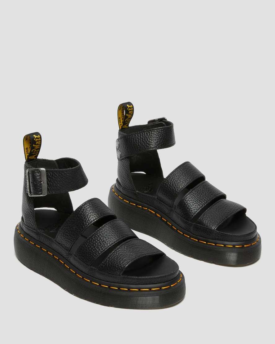 Black Milled Nappa Leather Dr Martens Clarissa II Leather Women's Platform Sandals | 7562-COXUH