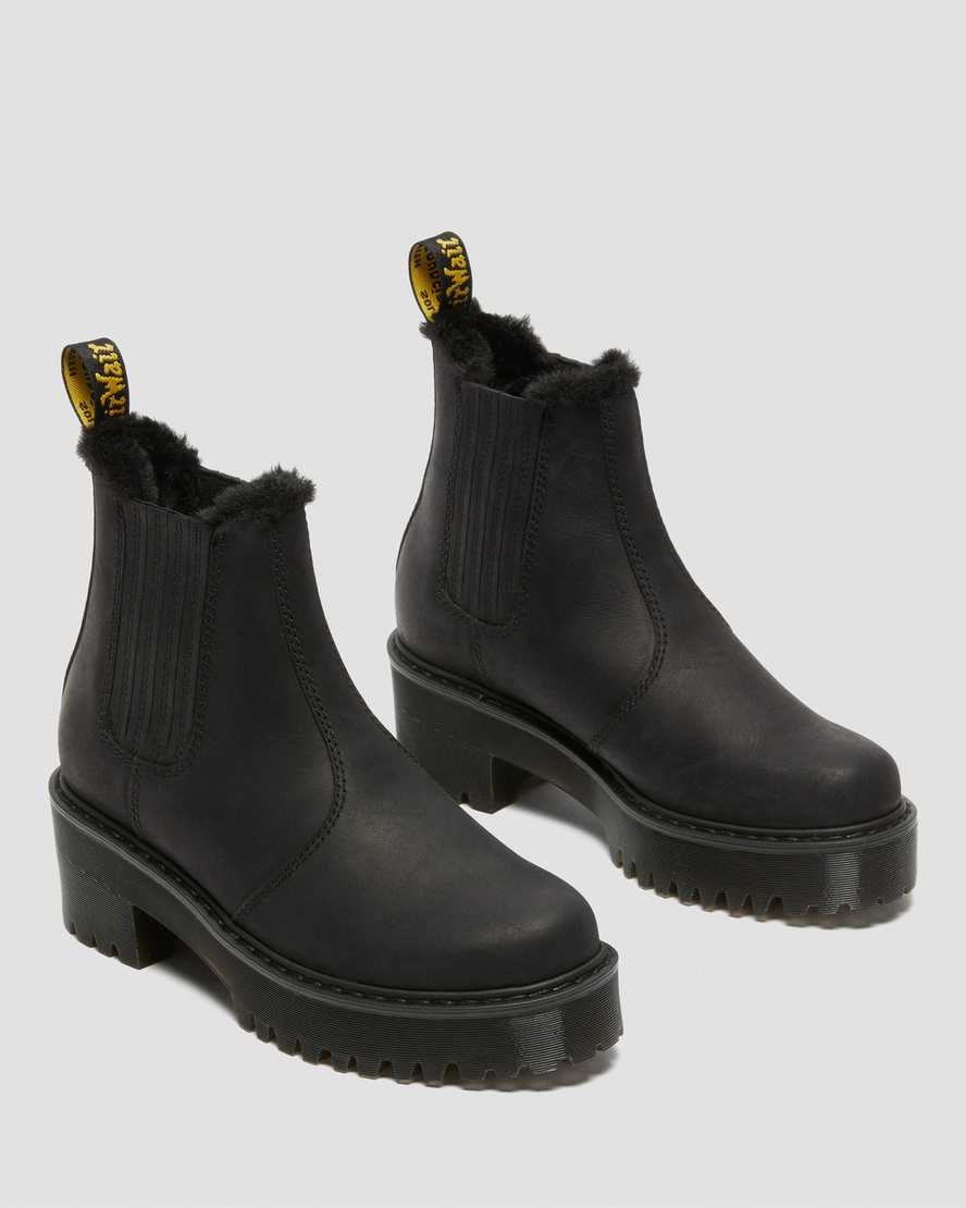 Black Moldova Dr Martens Rometty Faux Fur Leather Women's Ankle Boots | 9356-RQMBG