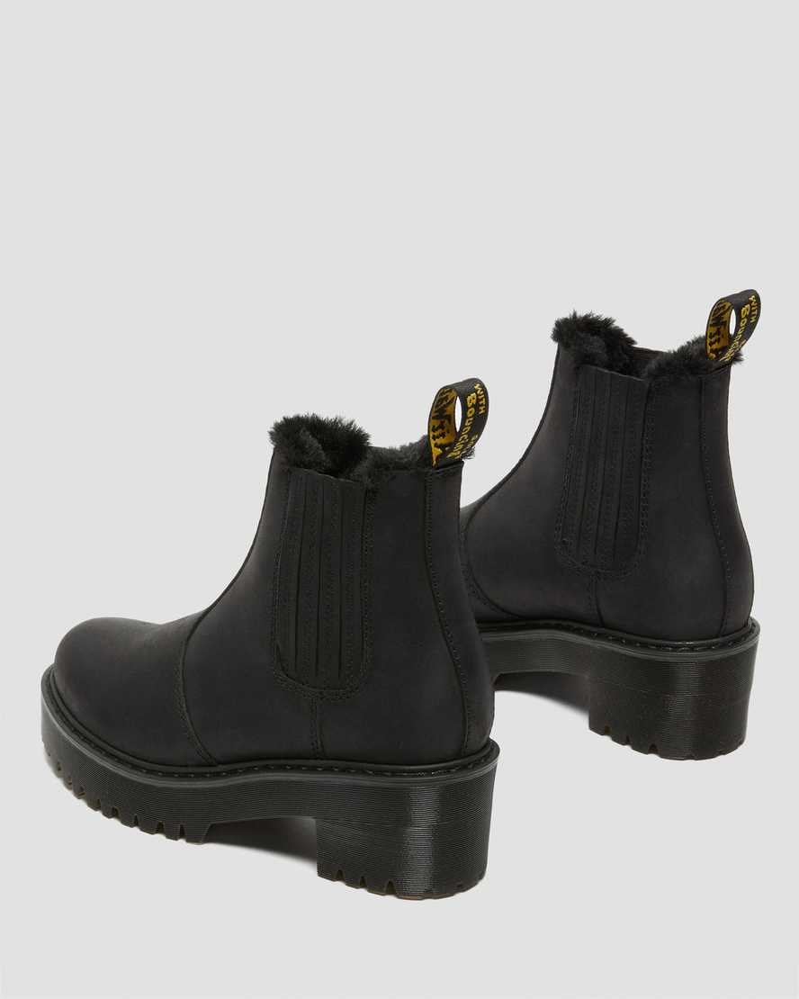 Black Moldova Dr Martens Rometty Faux Fur Leather Women's Ankle Boots | 9356-RQMBG