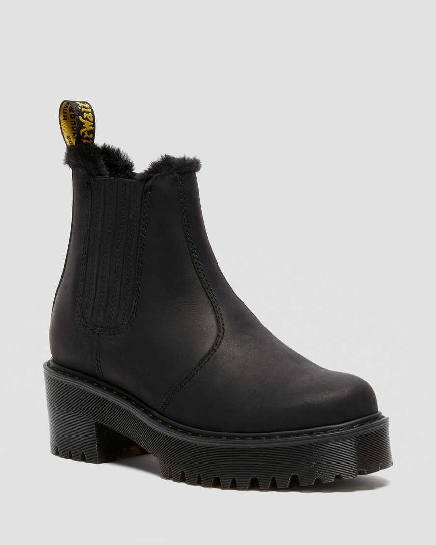 Black Moldova Dr Martens Rometty Faux Fur Leather Women\'s Ankle Boots | 9356-RQMBG