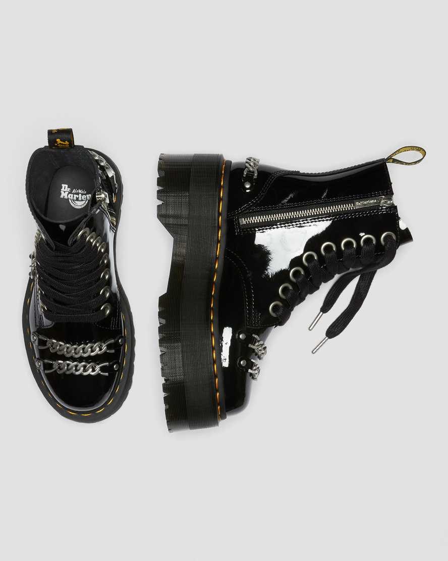 Black Patent Lamper Dr Martens Jadon Max Chain Patent Leather Women's Zip Up Boots | 6240-XQILW