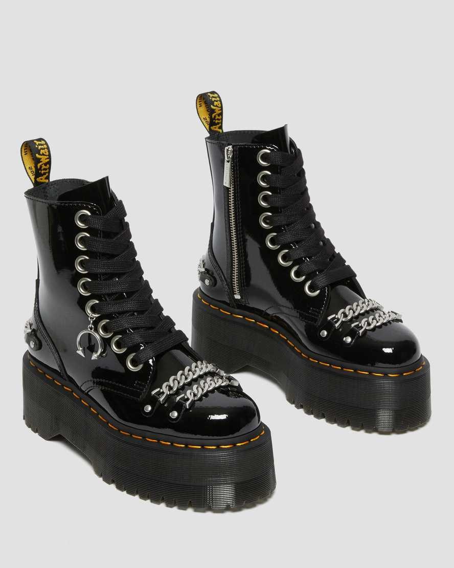 Black Patent Lamper Dr Martens Jadon Max Chain Patent Leather Women's Zip Up Boots | 6240-XQILW