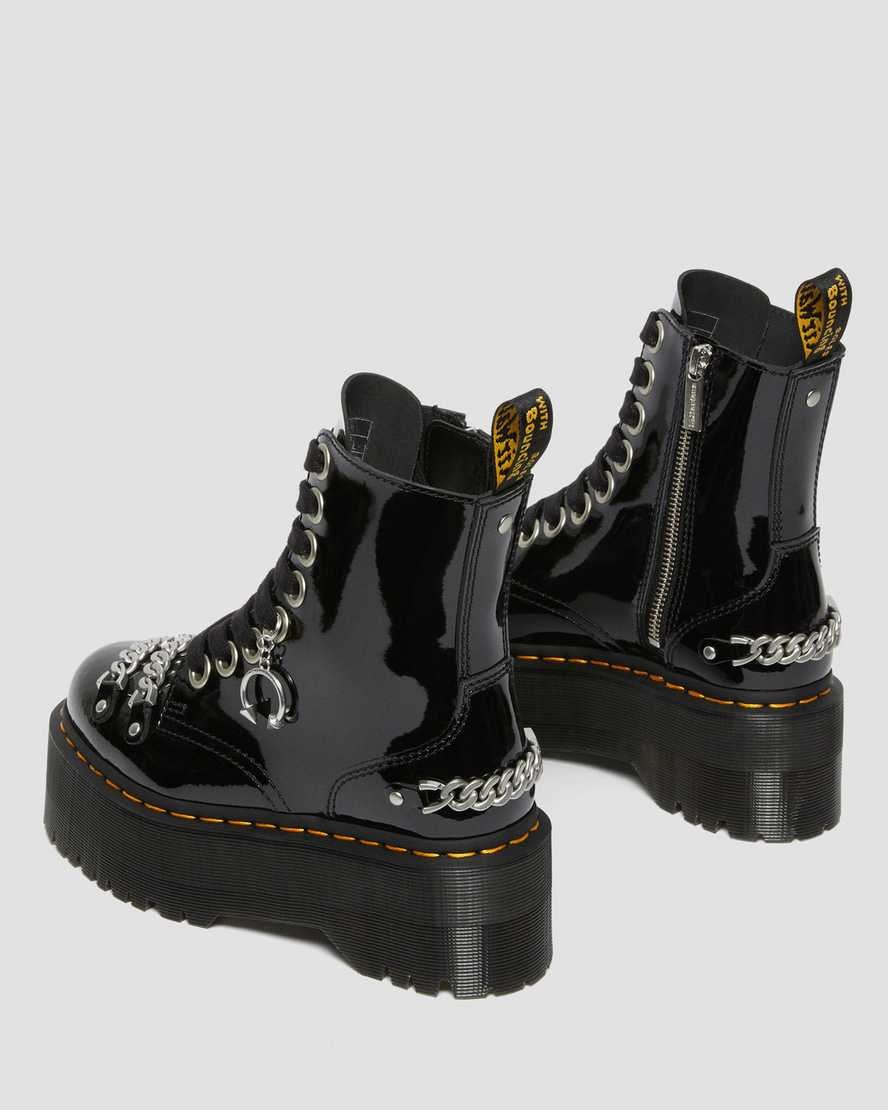 Black Patent Lamper Dr Martens Jadon Max Chain Patent Leather Women's Zip Up Boots | 6240-XQILW