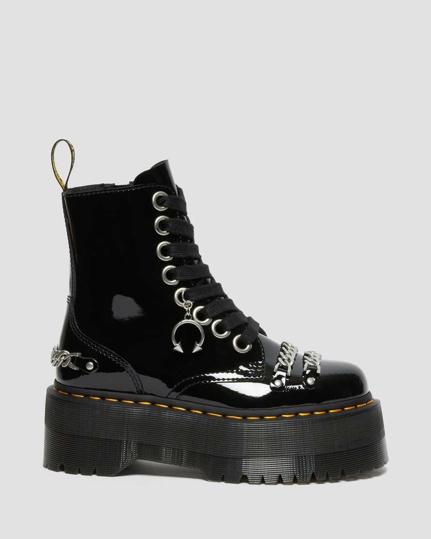 Black Patent Lamper Dr Martens Jadon Max Chain Patent Leather Women's Zip Up Boots | 6240-XQILW