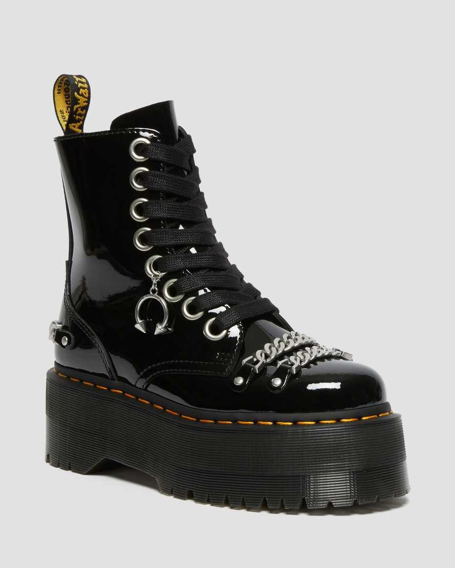 Black Patent Lamper Dr Martens Jadon Max Chain Patent Leather Women\'s Zip Up Boots | 6240-XQILW