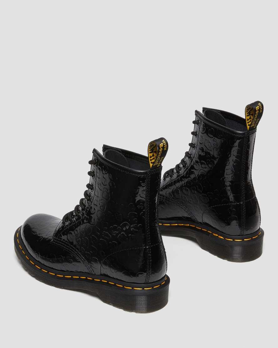 Black Patent Lamper Leopard Emboss Dr Martens 1460 Leopard Emboss Patent Leather Women's Lace Up Boots | 9205-AYRWV