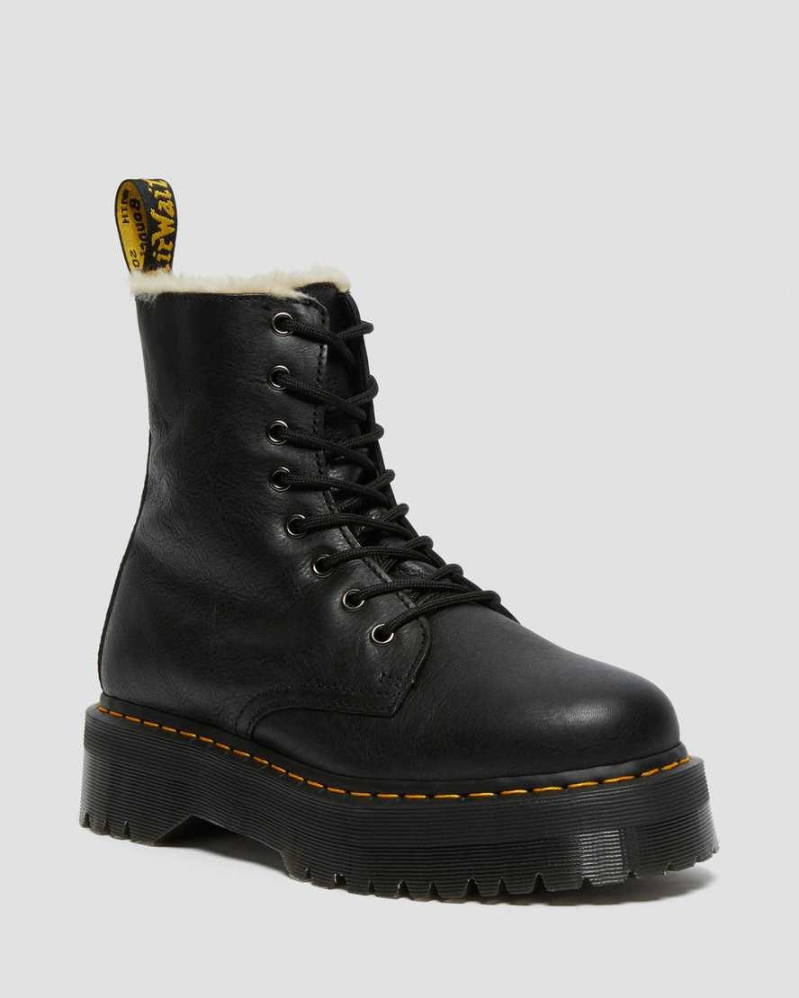 Black Pisa Dr Martens Jadon Leather Faux Fur Lined Platform Women's Lace Up Boots | 8054-YQNDL