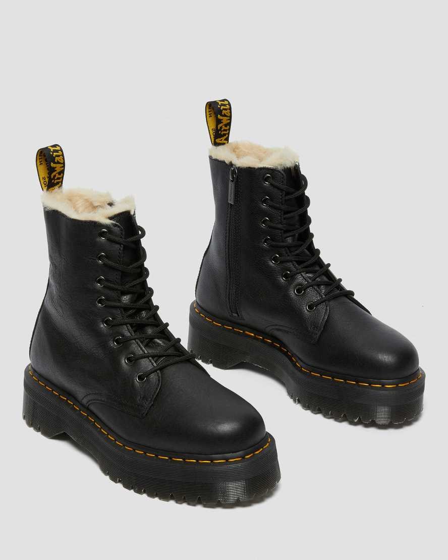 Black Pisa Dr Martens Jadon Leather Faux Fur Lined Platform Women's Lace Up Boots | 8054-YQNDL