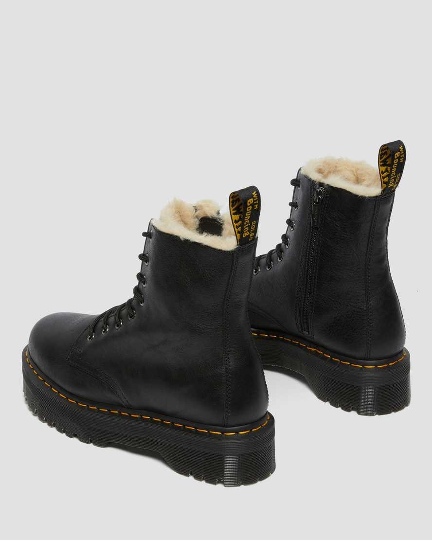 Black Pisa Dr Martens Jadon Leather Faux Fur Lined Platform Women's Lace Up Boots | 8054-YQNDL