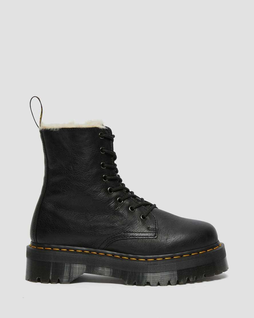 Black Pisa Dr Martens Jadon Leather Faux Fur Lined Platform Women's Lace Up Boots | 8054-YQNDL