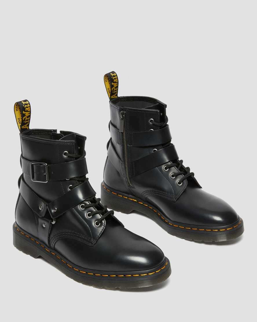 Black Polished Smooth Dr Martens Cristofor Leather Harness Women's Zip Up Boots | 3765-ARSPV