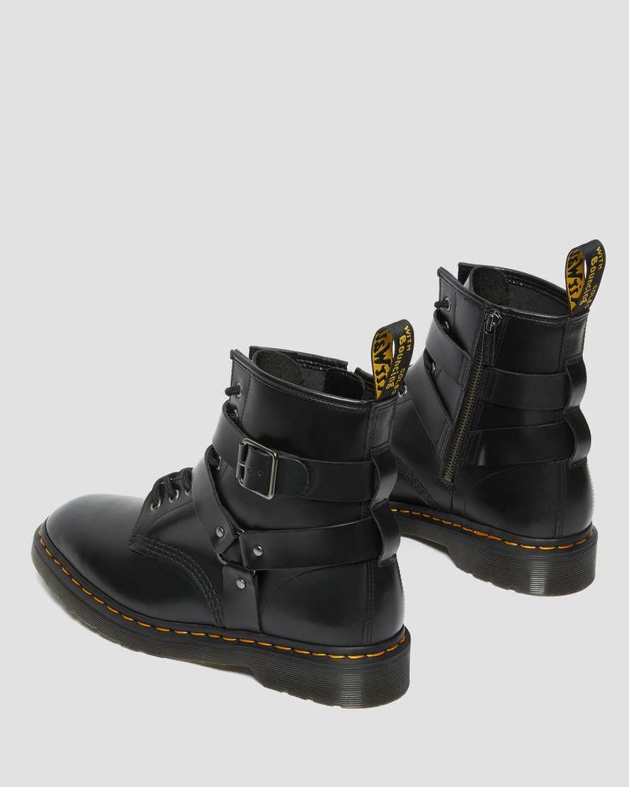 Black Polished Smooth Dr Martens Cristofor Leather Harness Women's Zip Up Boots | 3765-ARSPV