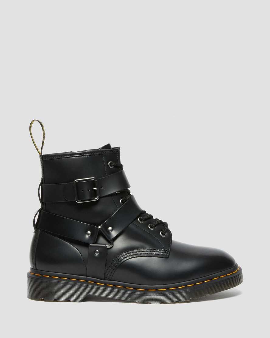 Black Polished Smooth Dr Martens Cristofor Leather Harness Women's Zip Up Boots | 3765-ARSPV