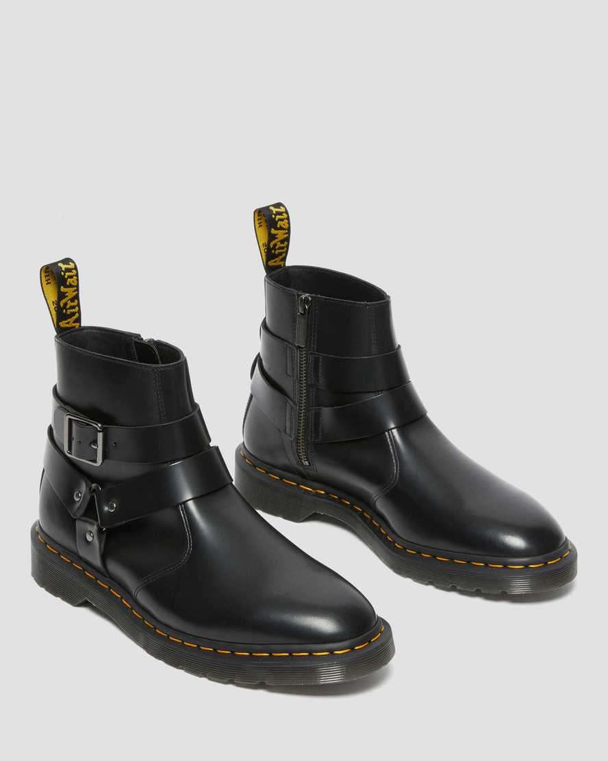 Black Polished Smooth Dr Martens Jaimes Leather Harness Women's Zip Up Boots | 5968-GTFBL