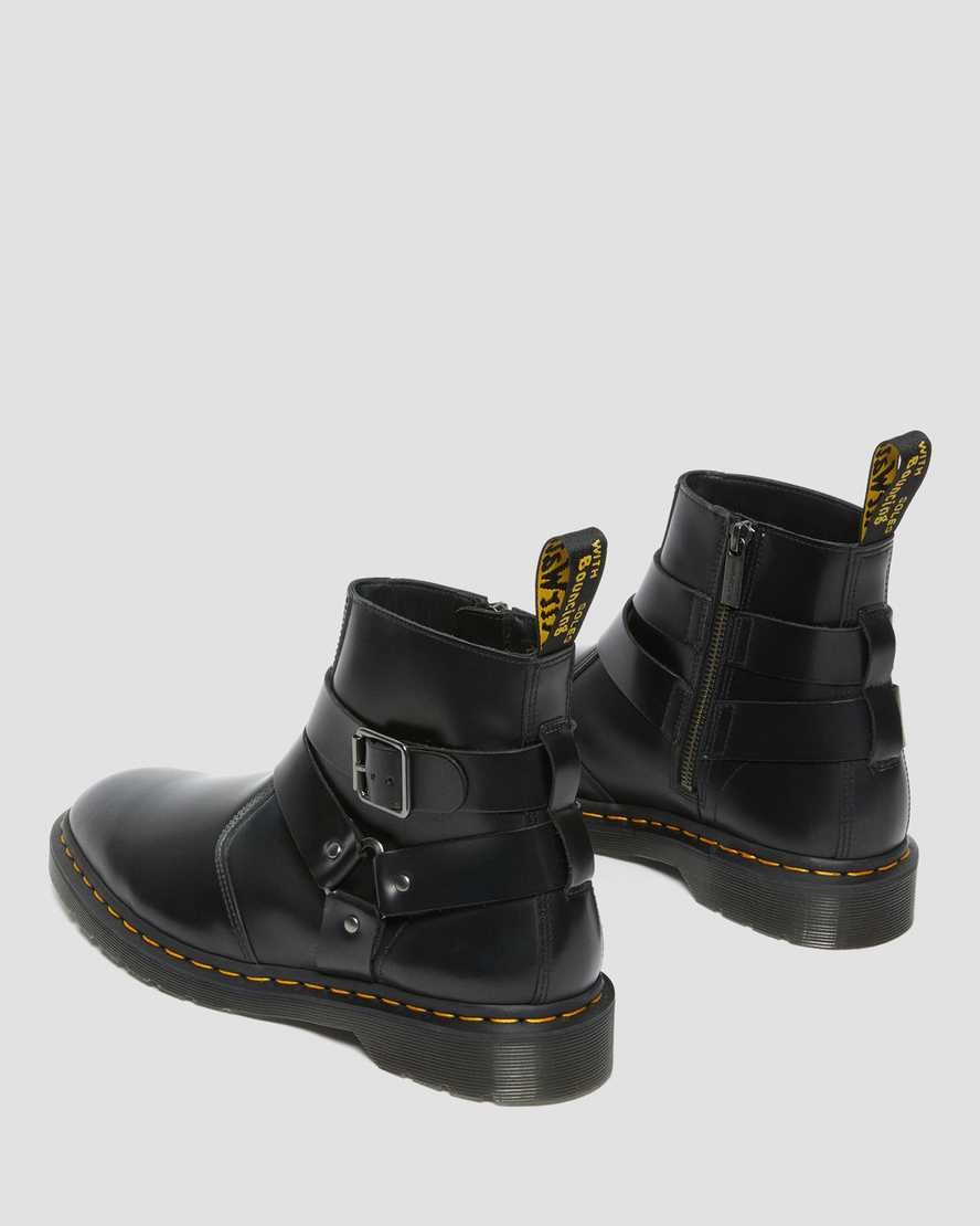 Black Polished Smooth Dr Martens Jaimes Leather Harness Women's Zip Up Boots | 5968-GTFBL