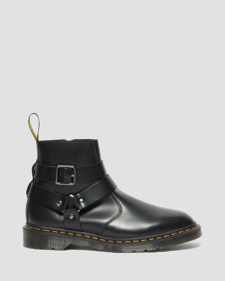 Black Polished Smooth Dr Martens Jaimes Leather Harness Women's Zip Up Boots | 5968-GTFBL