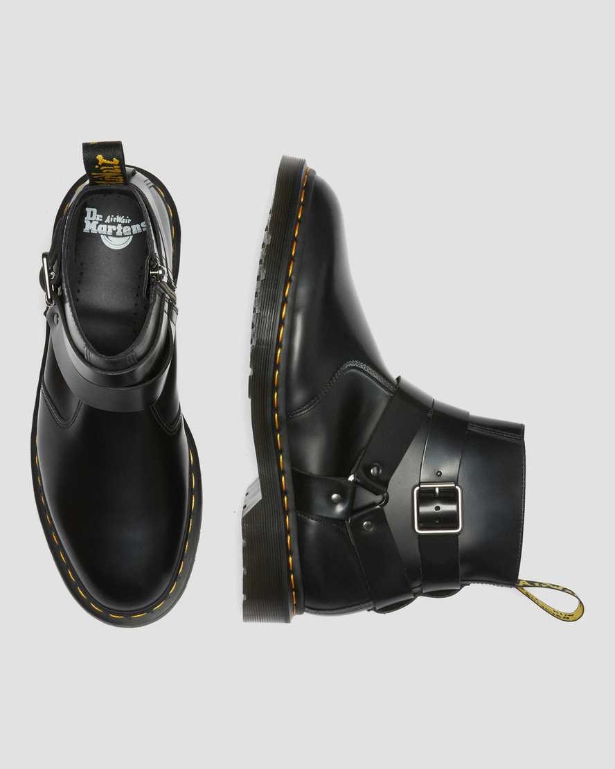 Black Polished Smooth Dr Martens Jaimes Leather Harness Women's Zip Up Boots | 5968-GTFBL