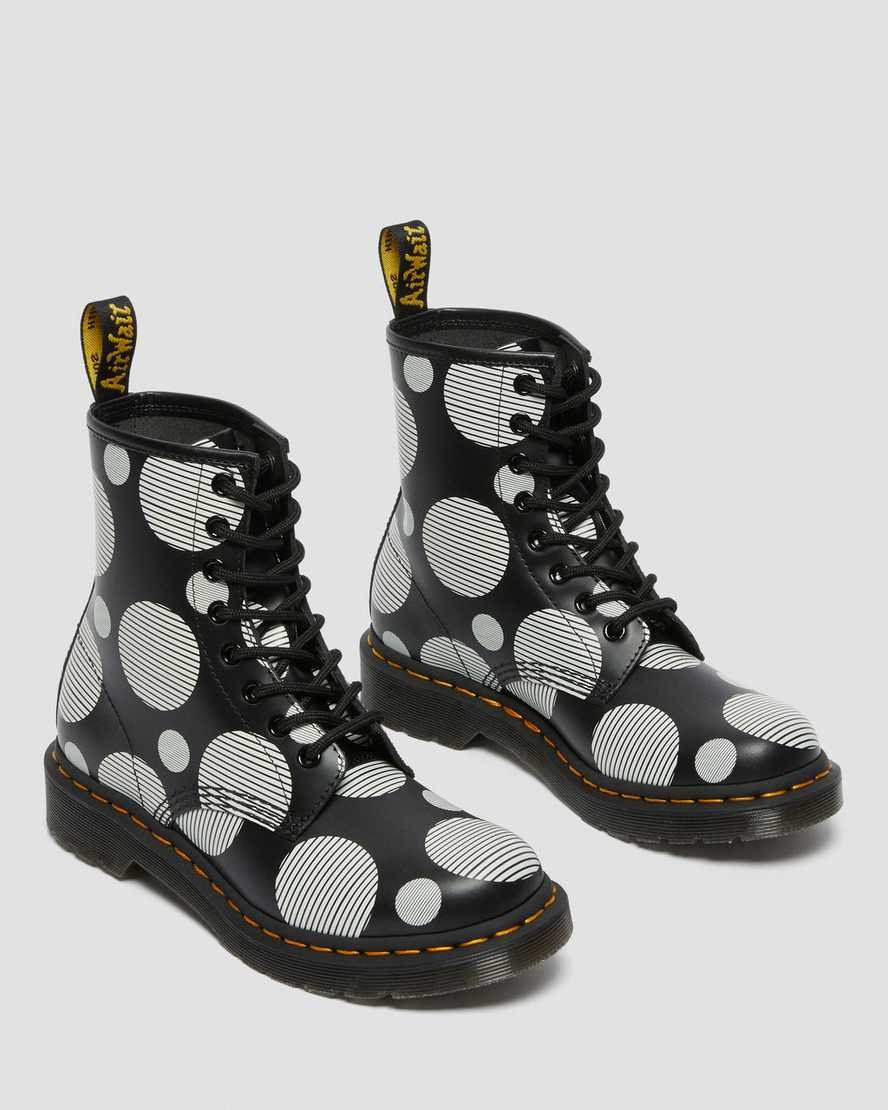 Black Polka Dot Smooth Dr Martens 1460 Polka Dot Smooth Leather Women's Lace Up Boots | 6931-NMFTO