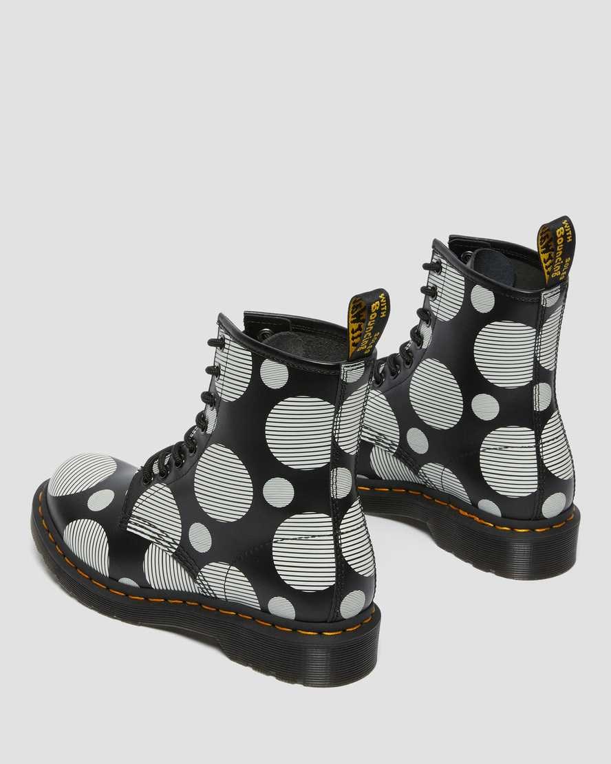 Black Polka Dot Smooth Dr Martens 1460 Polka Dot Smooth Leather Women's Lace Up Boots | 6931-NMFTO