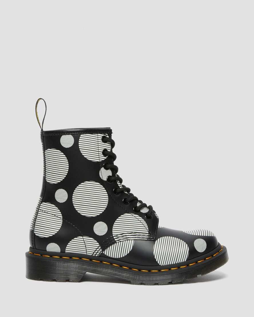 Black Polka Dot Smooth Dr Martens 1460 Polka Dot Smooth Leather Women's Lace Up Boots | 6931-NMFTO