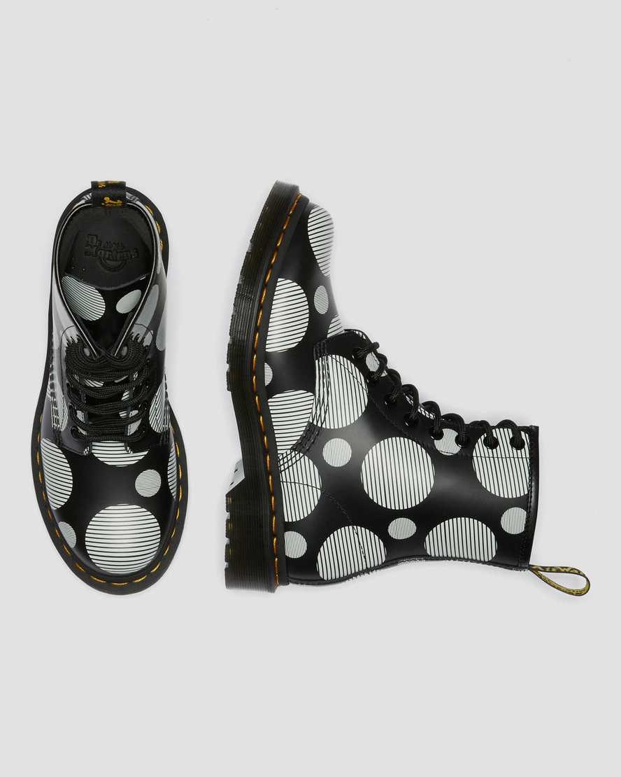 Black Polka Dot Smooth Dr Martens 1460 Polka Dot Smooth Leather Women's Lace Up Boots | 6931-NMFTO