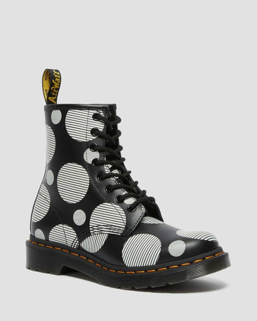 Black Polka Dot Smooth Dr Martens 1460 Polka Dot Smooth Leather Women's Lace Up Boots | 6931-NMFTO