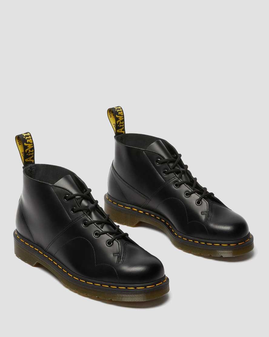 Black Smooth Leather Dr Martens Church Smooth Leather Women's Lace Up Boots | 9402-XGMKI