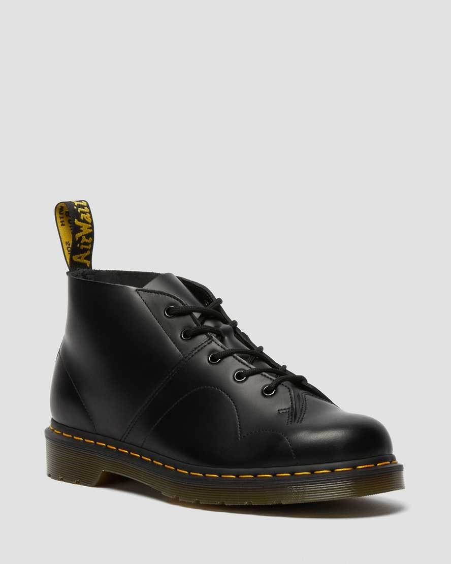 Black Smooth Leather Dr Martens Church Smooth Leather Women's Lace Up Boots | 9402-XGMKI