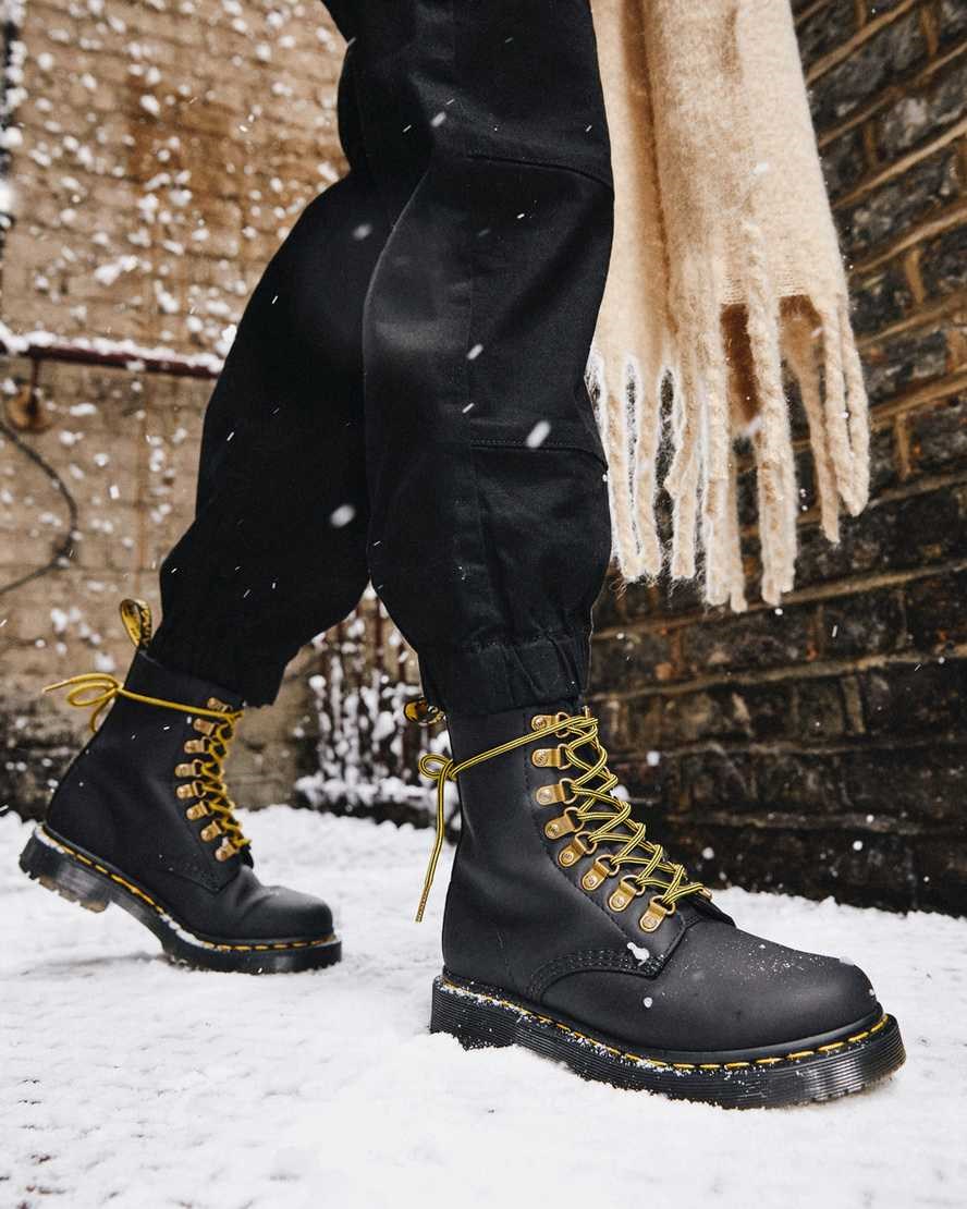 Black Snowplow Dr Martens 1460 Pascal DM's Wintergrip Leather Women's Lace Up Boots | 1685-GQRMI