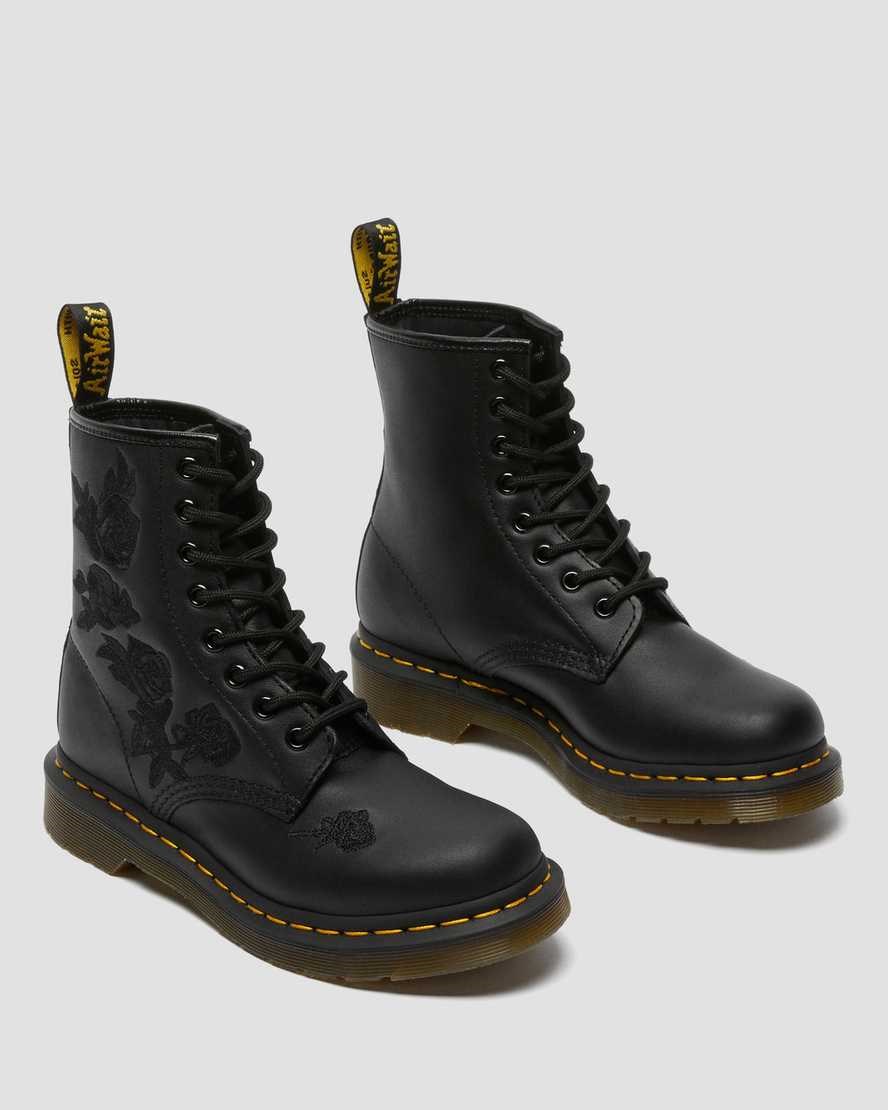 Black Softy T Dr Martens 1460 Vonda Mono Floral Women's Lace Up Boots | 0759-AJCZD